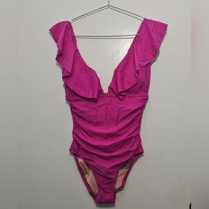 NWT - J.Crew Ruched Ruffle One-Piece Swimsuit - Radiant Fuchsia
